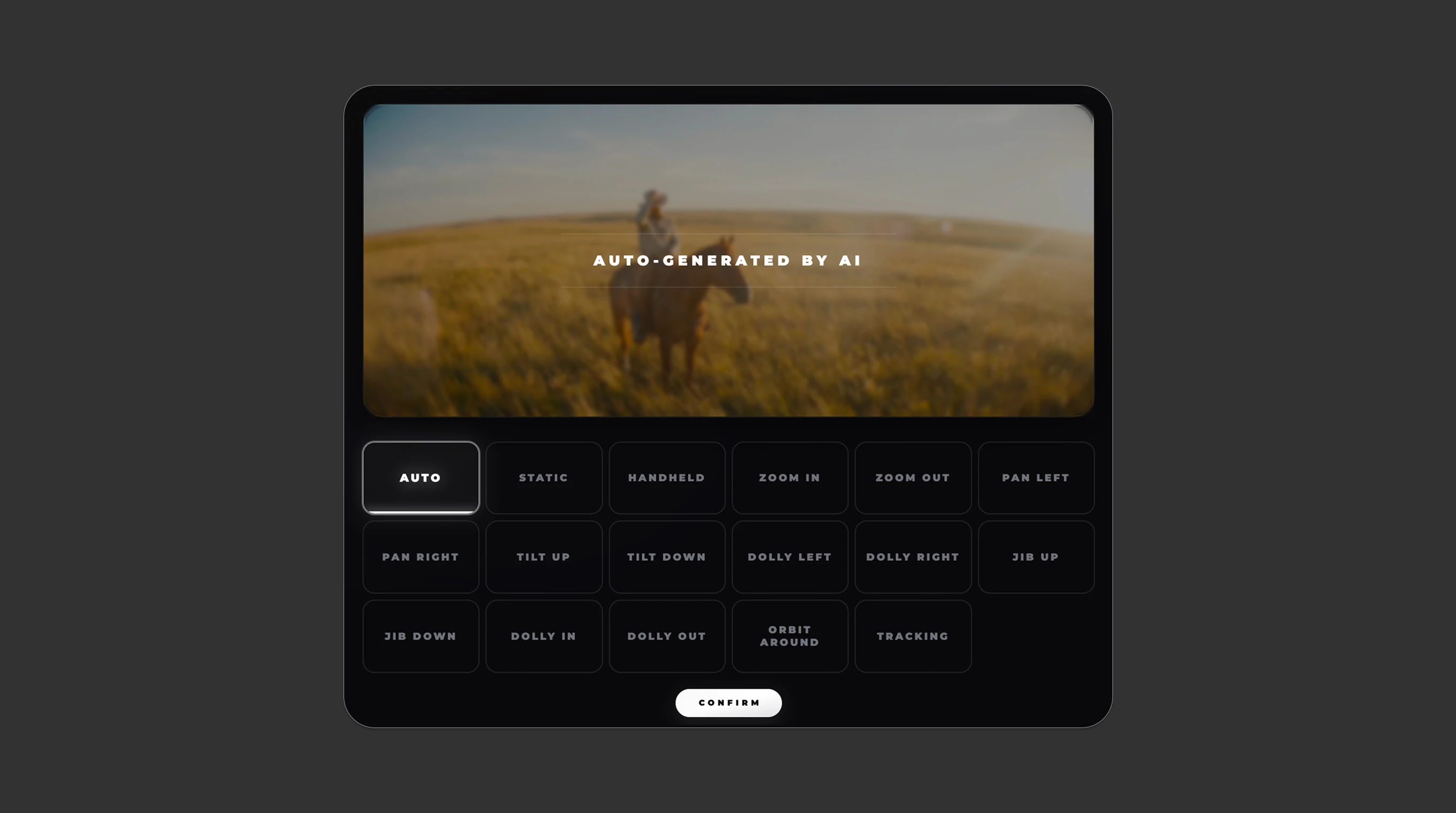 Vibe Movie AI Movie Maker 的运镜预设面板