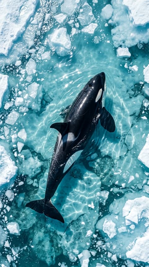 Aerial — Orca in Polar Water